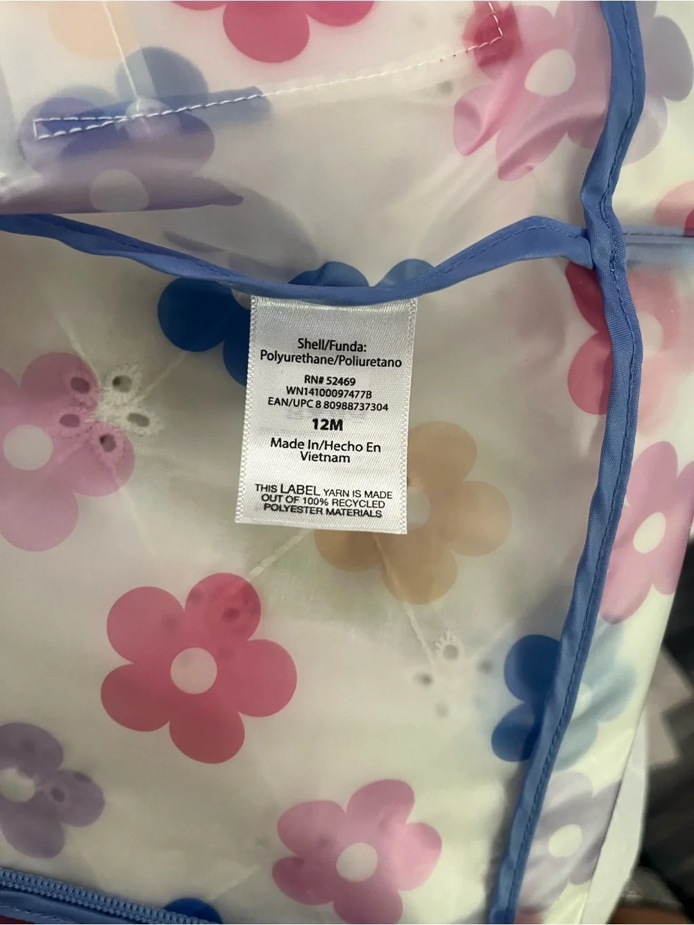 12 months Gymboree Clear Floral Raincoat with Pink and Blue Flowers